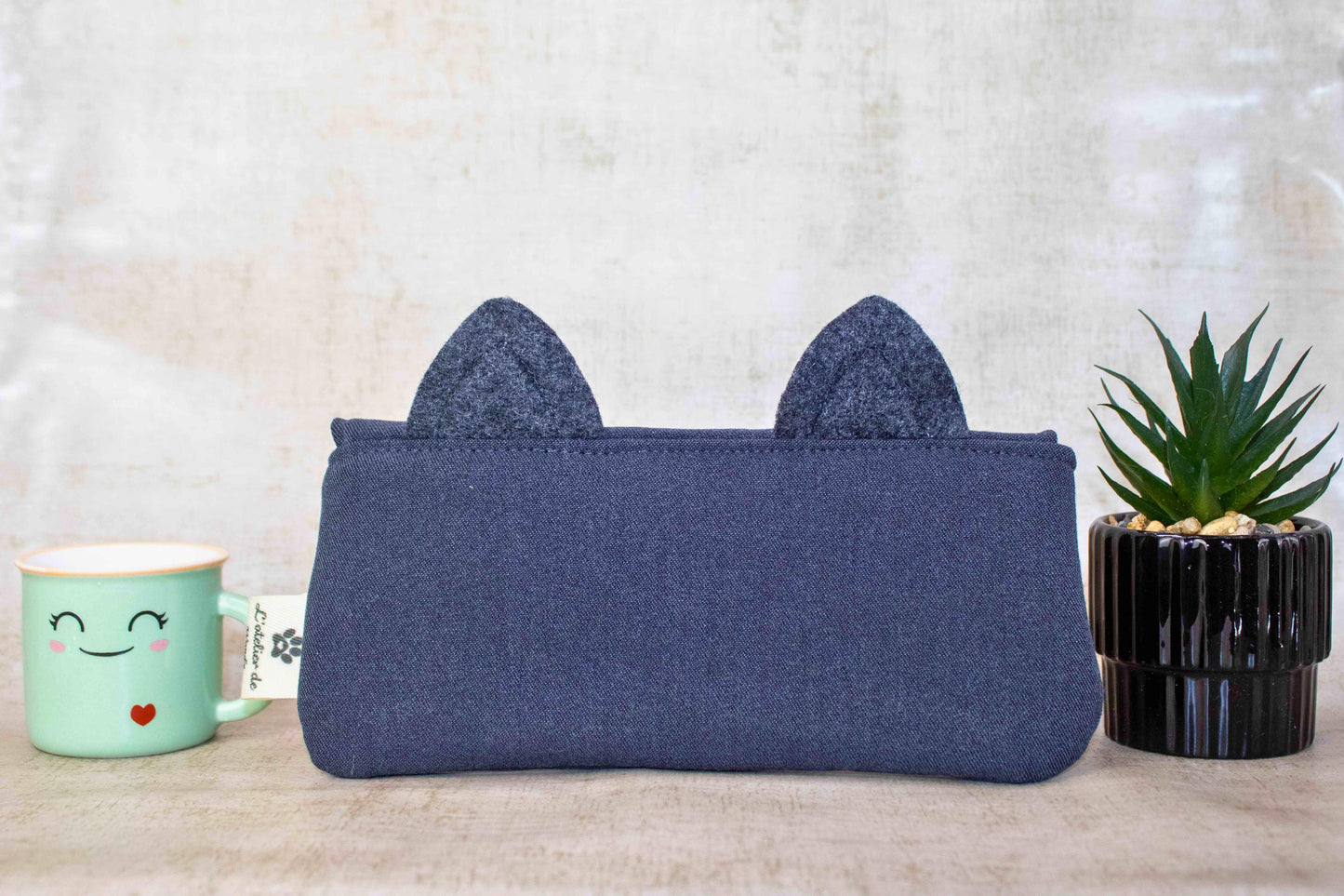 Etui à lunettes chat kawaii en tissu- Fait main avec fermeture magnétique