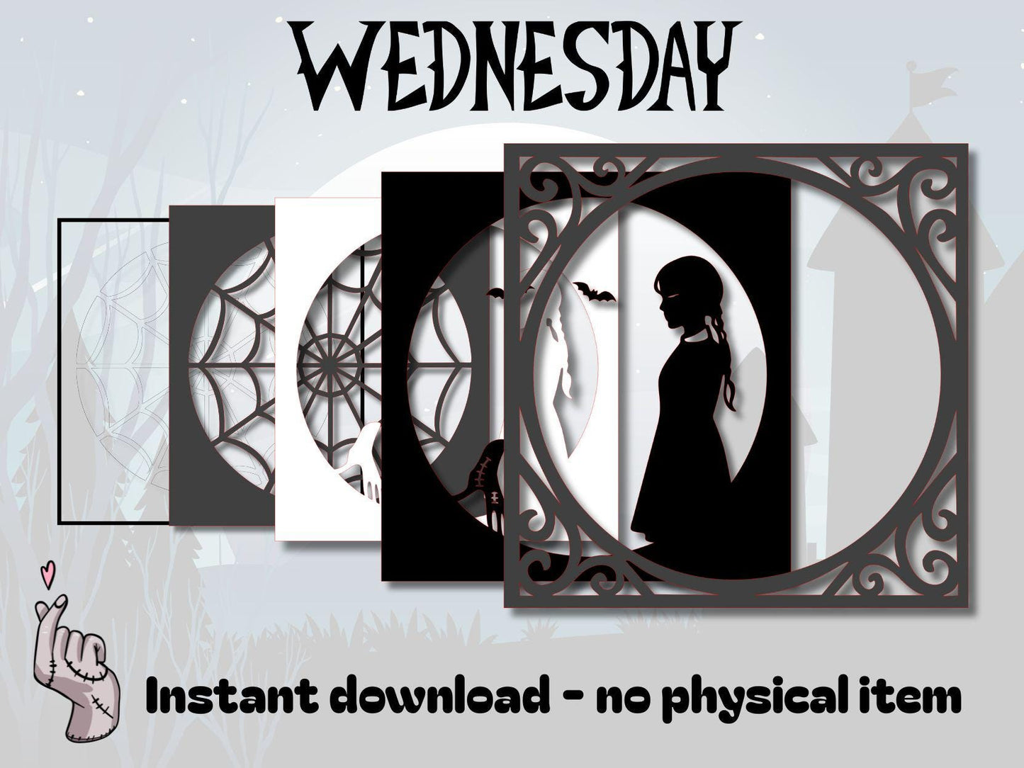 DIY Cadre Mercredi Addams vitrail fanart Netflix - fichier numérique pour machine de découpe