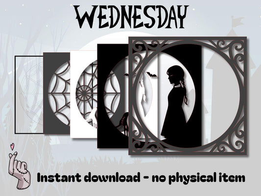 DIY Cadre Mercredi Addams vitrail fanart Netflix - fichier numérique pour machine de découpe