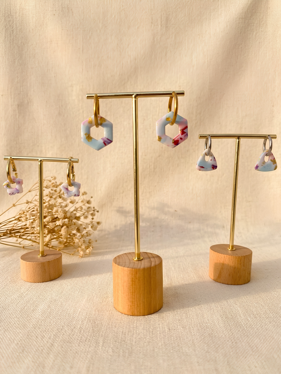 Pampilles éclat pastel – Triangle, Fleur ou Hexagone