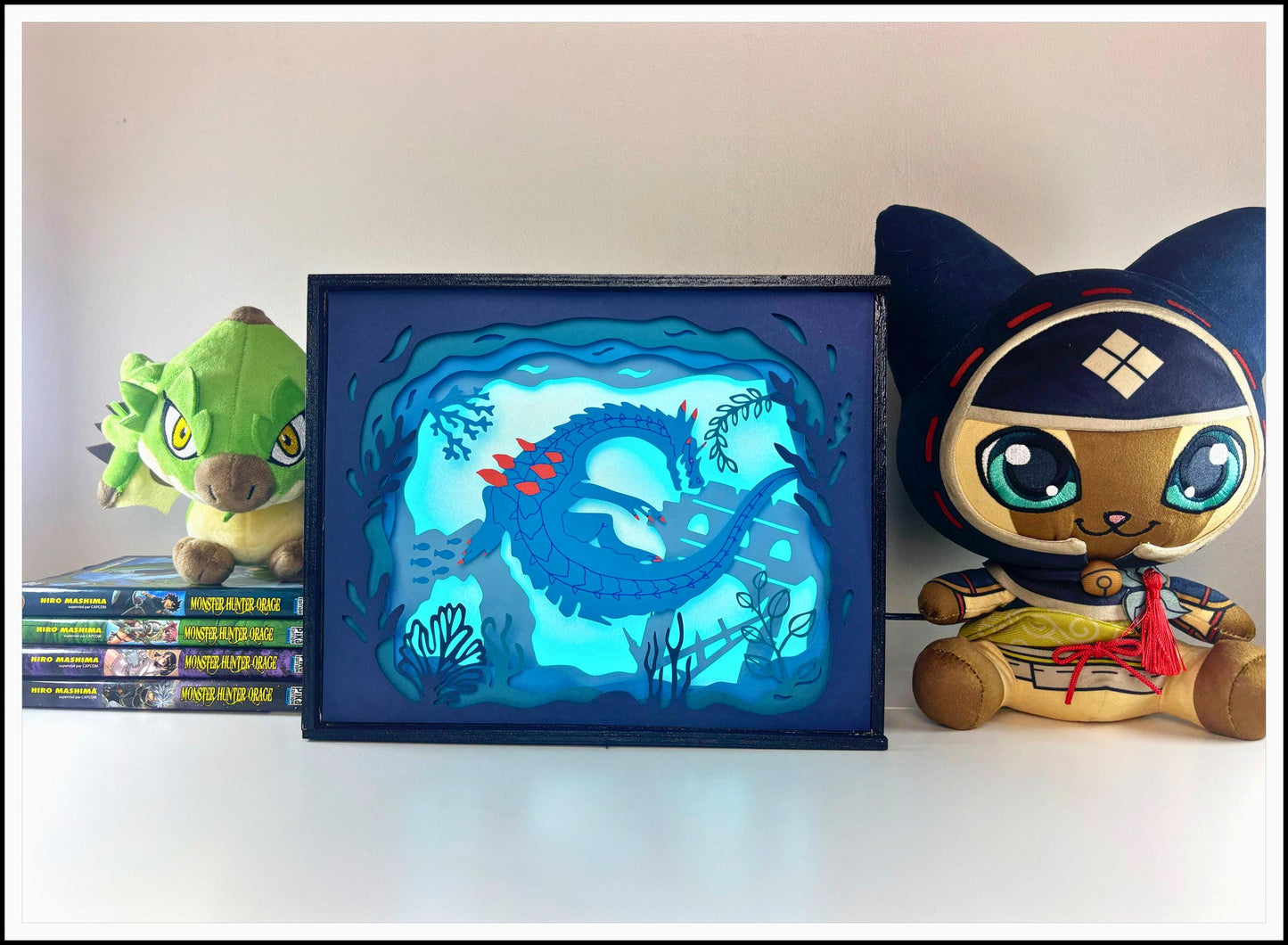 Diorama lumineux artisanal Lagiacrus - Décoration geek Monster Hunter